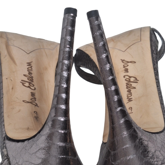 Sam Edelman Sz 9 Eleanor Metallic Open Toe Reptile‎ Embossed High Heel Sandals - Picture 11 of 15